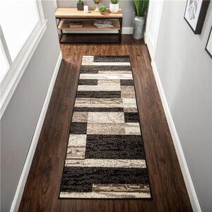 Indoor Runner Rug,Jute Backed,Modern Geometric Patchwork Floor Decor for Bedroom